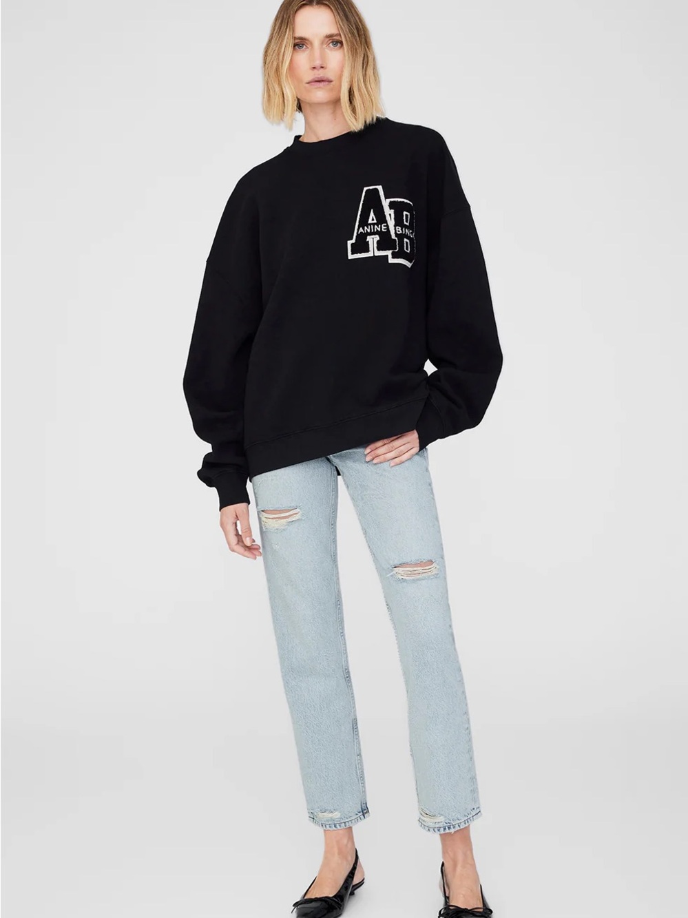 ANINE BING MILES OVERSIZED SWEATSHIRT LETTERMAN IN BLACK